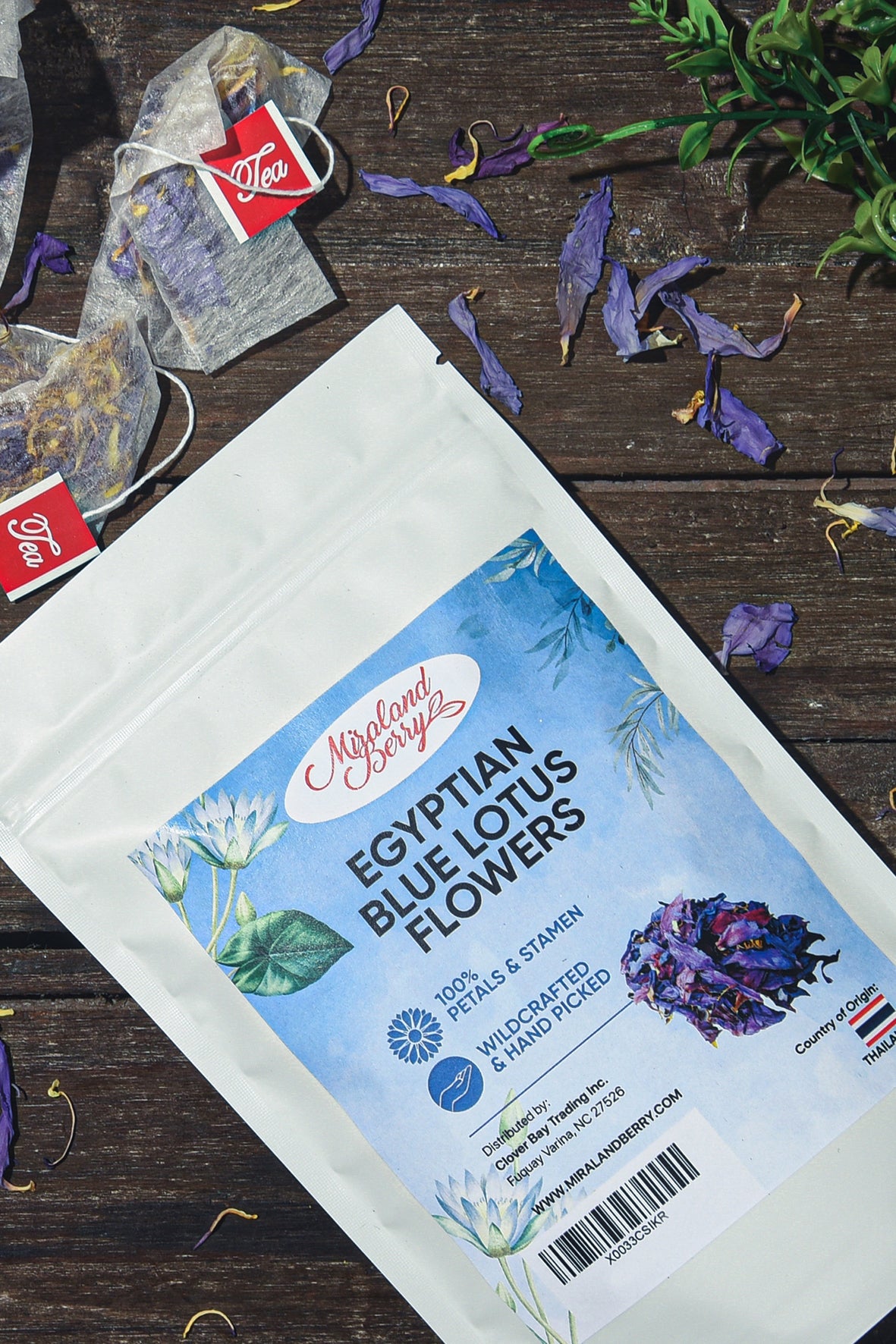 Blue Egyptian Lotus Flower Tea Bags, 30 Corn-fiber Pyramid Tea Bags